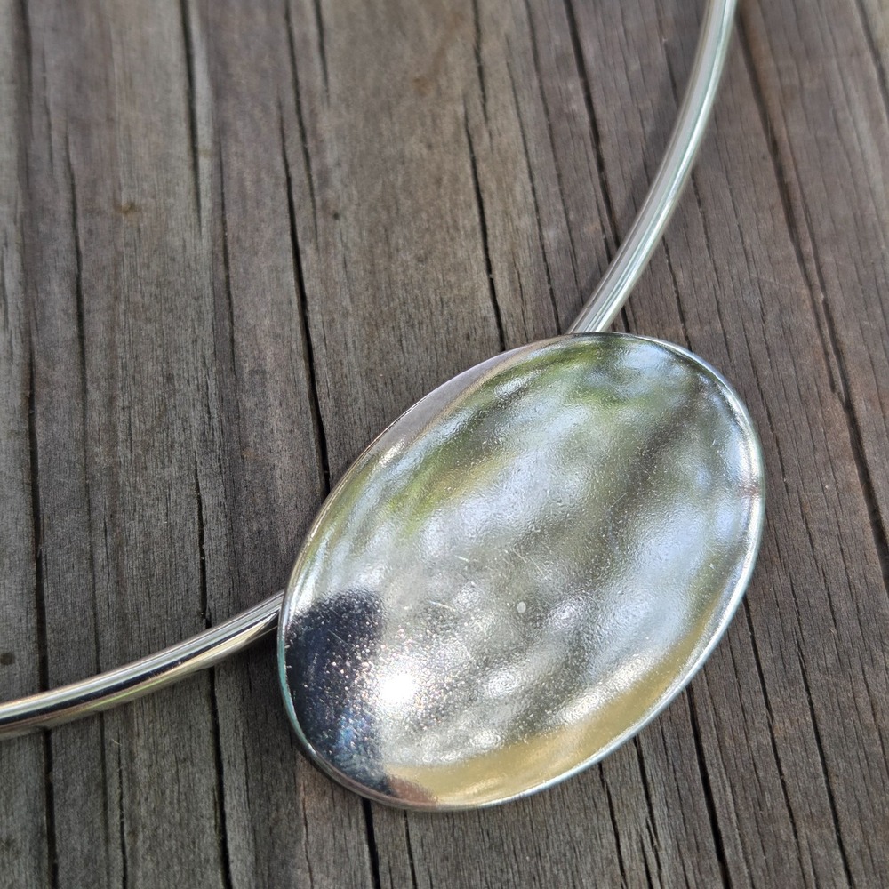 Tiffany & Co. Sterling Silver Oval Plate Tag Pendant Wire Collar Choker Necklace - Picture 11 of 12